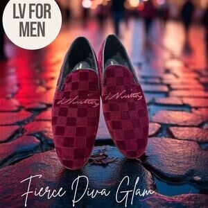 Men's Louis Vuitton Embroidered Damier Velvet Loafers